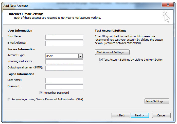 incoming mail server for outlook 2007 for verizon