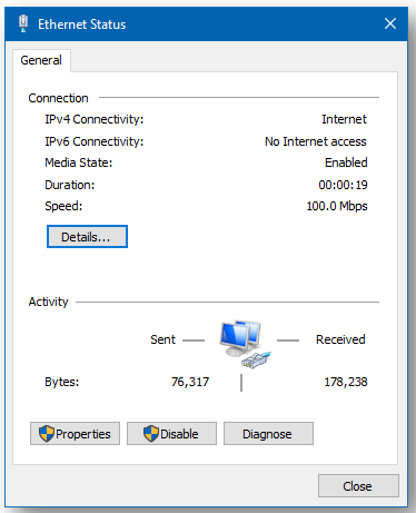 command line to open ethernet status